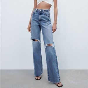Zara Hi Rise Wide Leg Full Length Jeans